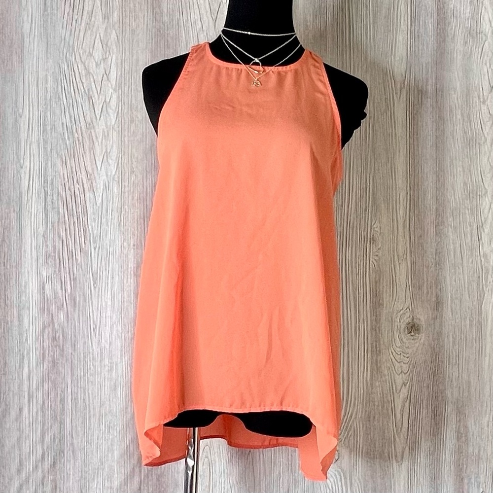 Pink Rose Coral Sleeveless High Neck Racerback Blouse - Size Medium